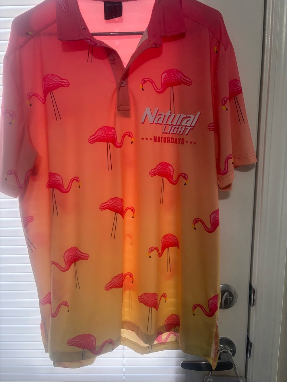 Tropical Bros x Natural Light Naturdays Pink Ombre Flamingo Golf Polo
